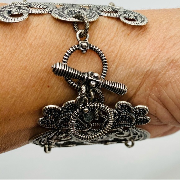 NEW Silver Bracelet Lace Design Toggle Clasp Wide - Picture 4 of 6